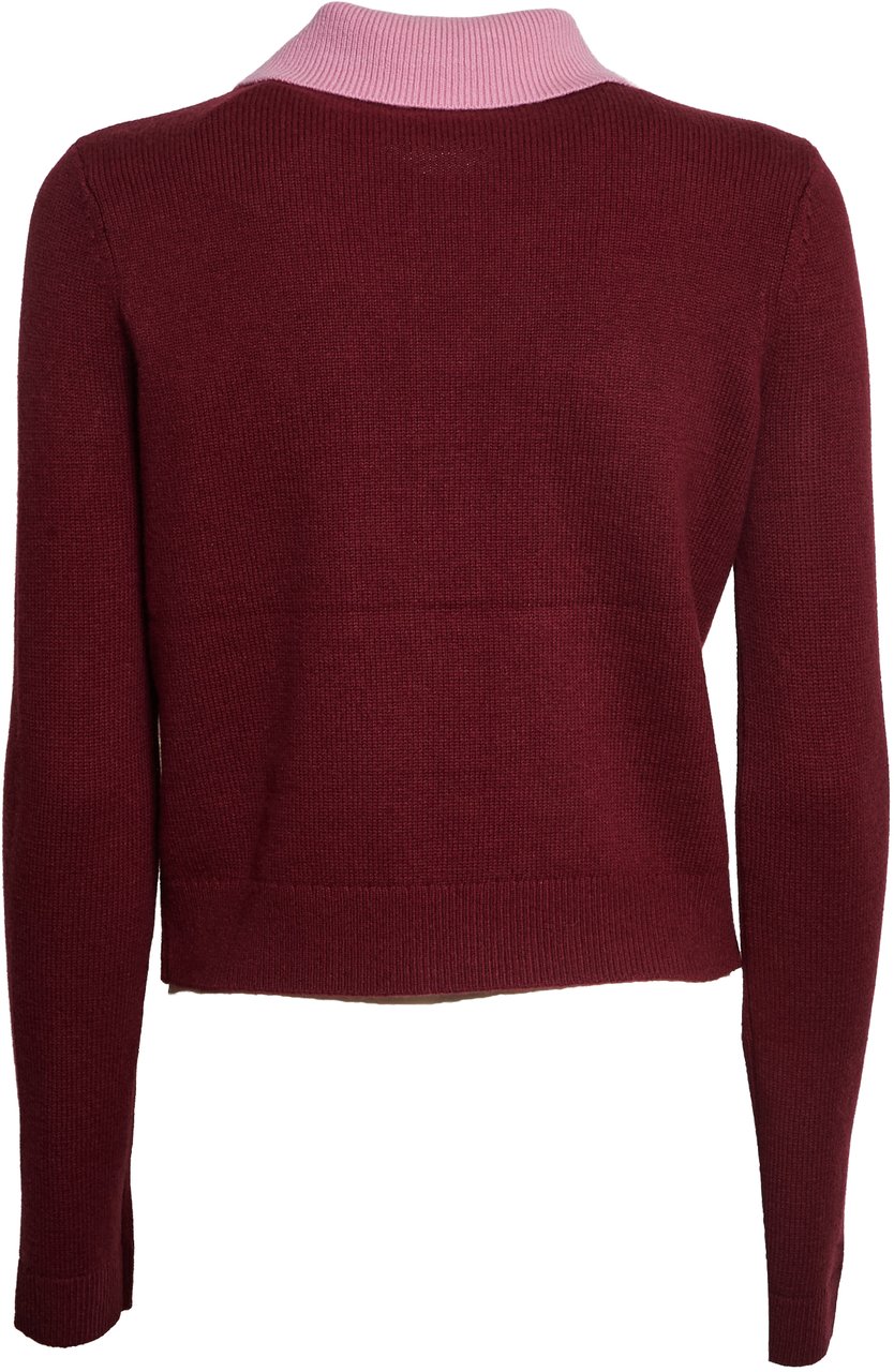 Self-Portrait Burgundy Pink Contrast Collar Knit Top Rood