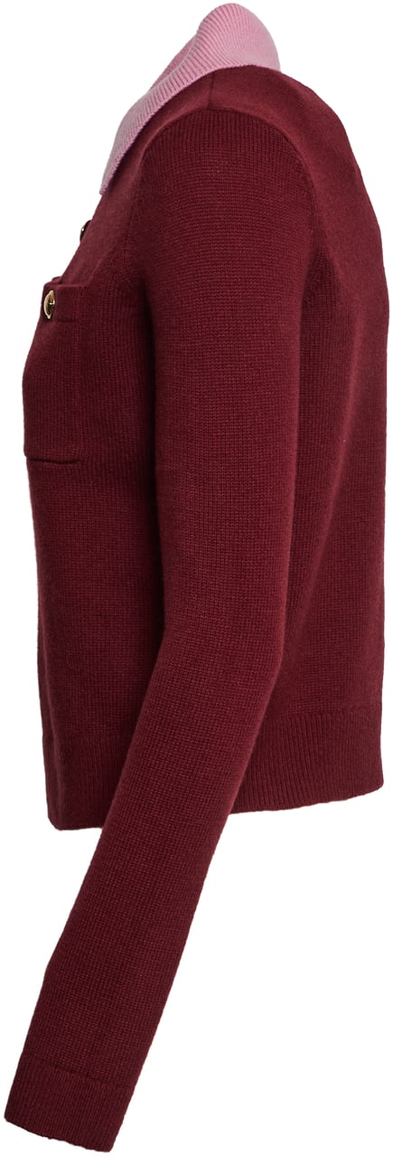 Self-Portrait Burgundy Pink Contrast Collar Knit Top Rood