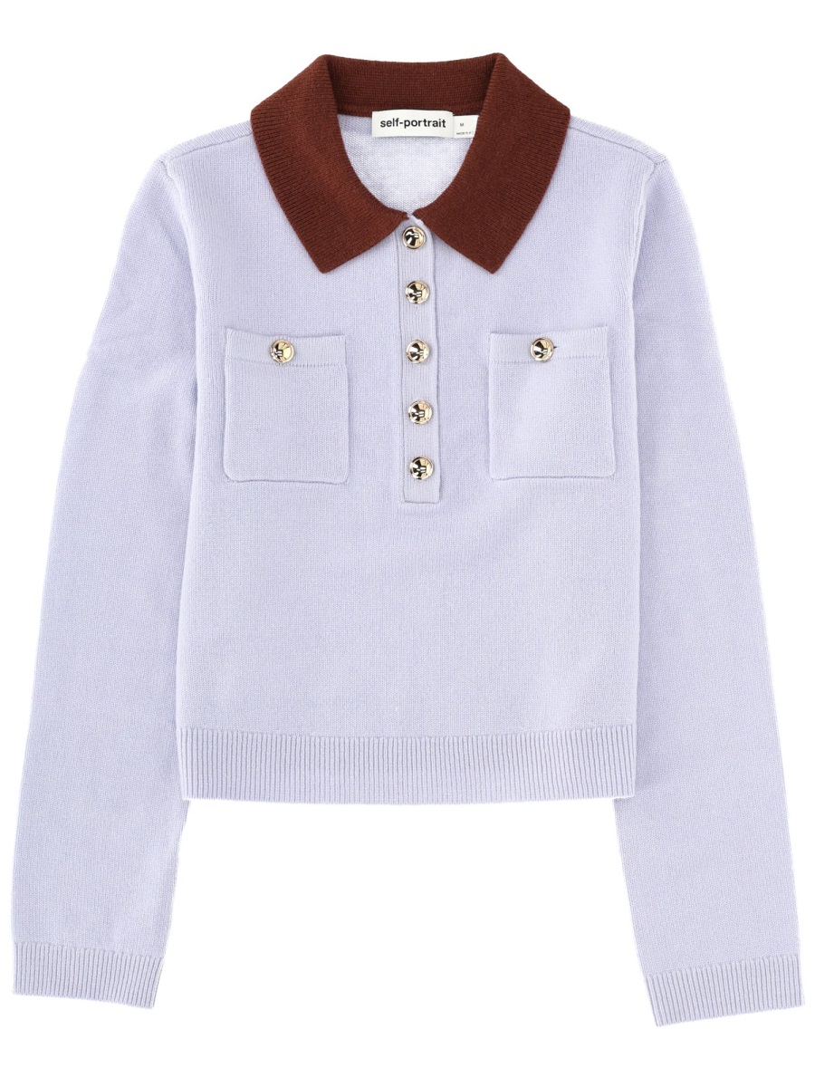 Self-Portrait Cropped Contrast Collar Preppy Sweater Wit