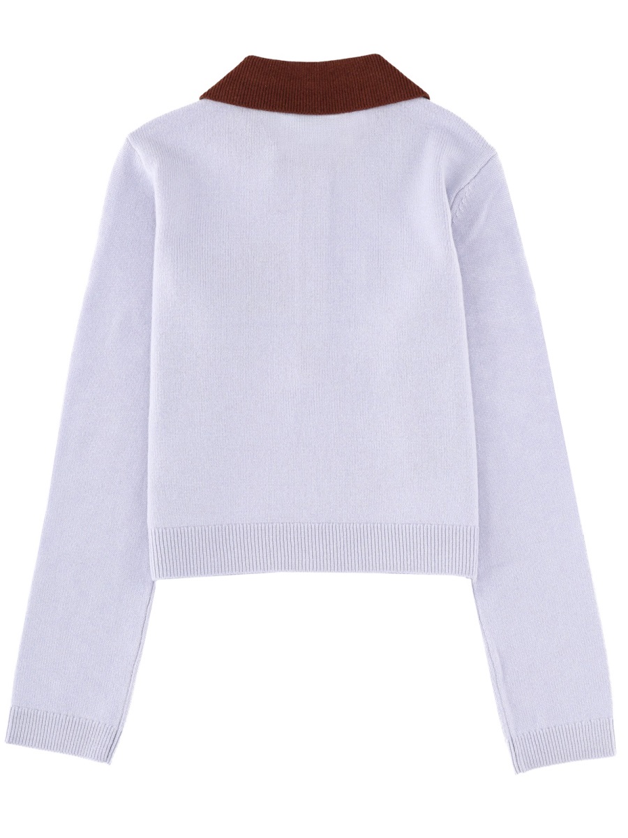 Self-Portrait Cropped Contrast Collar Preppy Sweater Wit