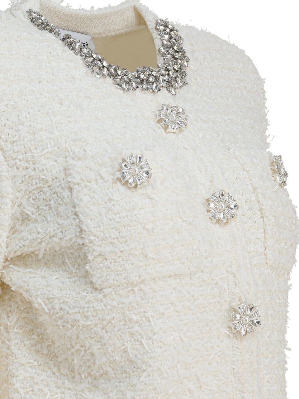 Self-Portrait Self-Portrait cream bouclé knit cropped cardigan with crystal buttons Beige