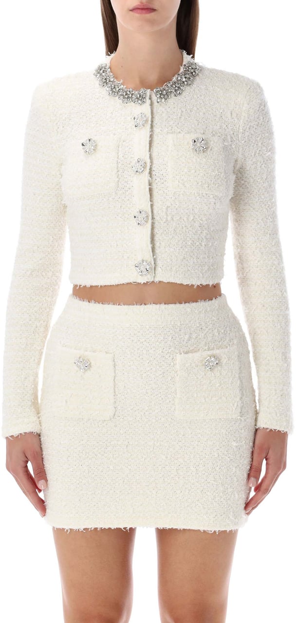 Self-Portrait Knit Cardi Jacekt Bianco Wit
