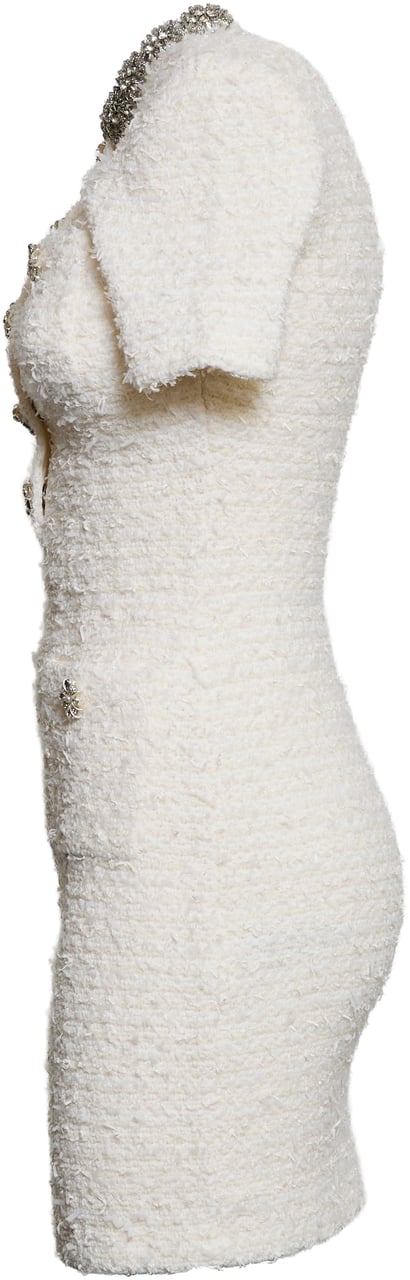 Self-Portrait Cream Textured Knit Mini Dress Beige
