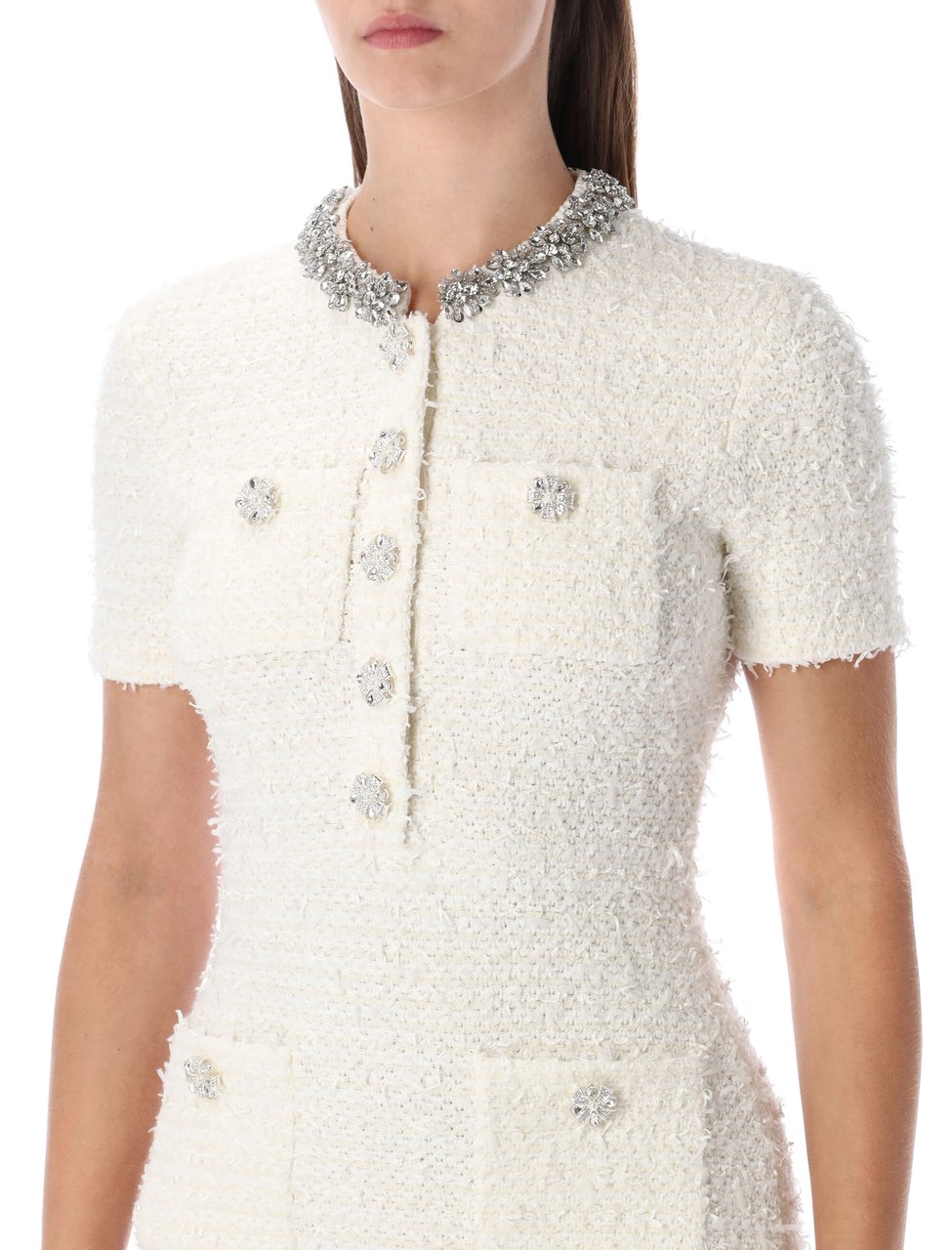 Self-Portrait Boucle Mini Dress Bianco Wit
