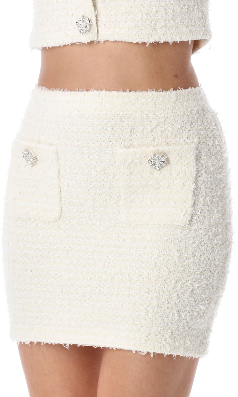 Self-Portrait Self-Portrait cream bouclé knit mini skirt with jewel buttons Beige