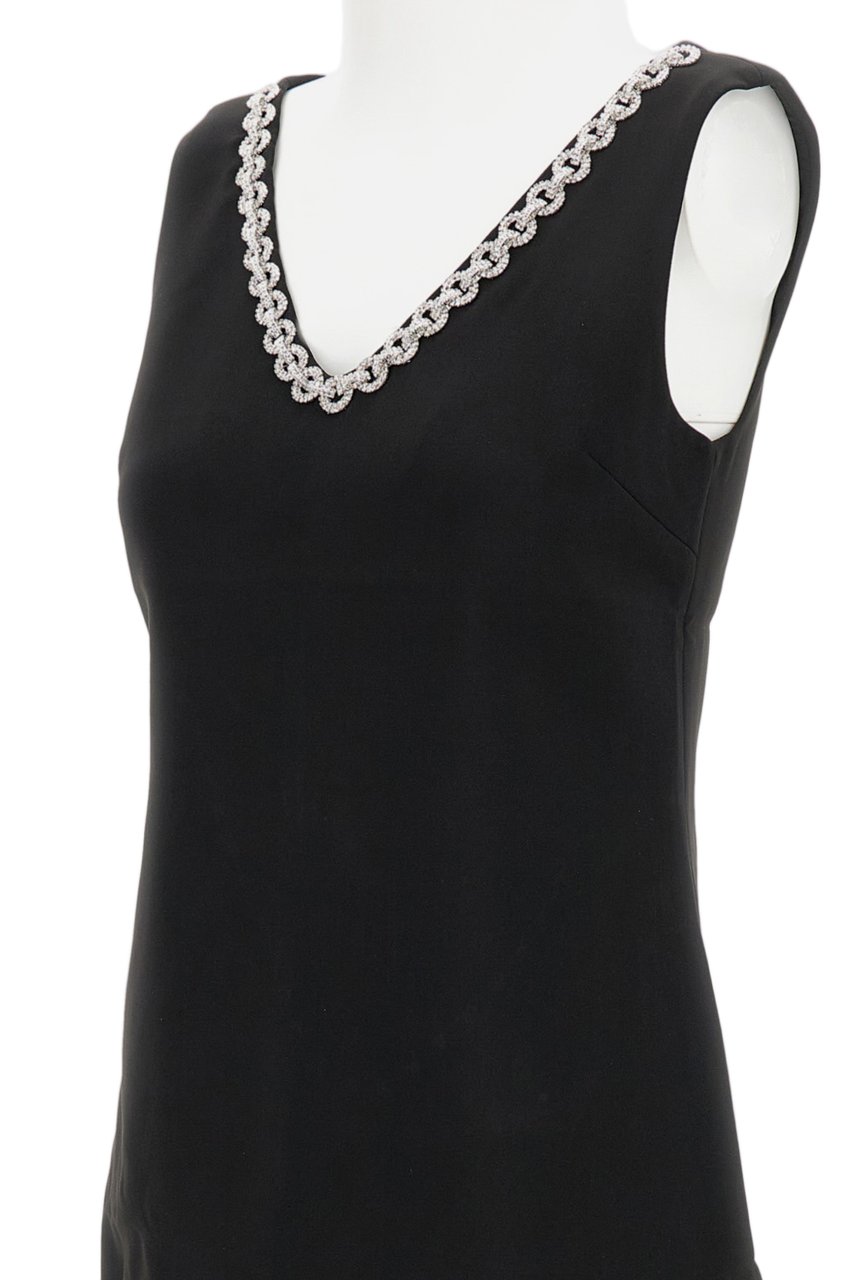 Self-Portrait Rhinestone-Embellished Black Midi Dress With V-Neckline Zwart