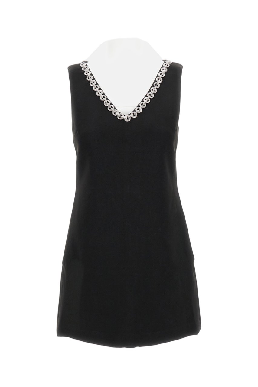 Self-Portrait Rhinestone-Embellished Black Midi Dress With V-Neckline Zwart