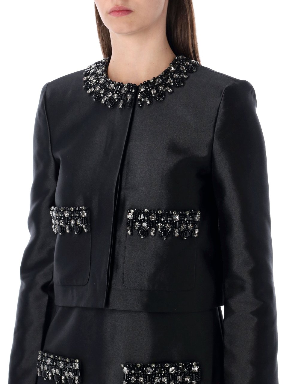 Self-Portrait Cropped Jacket Embellished Nero Zwart