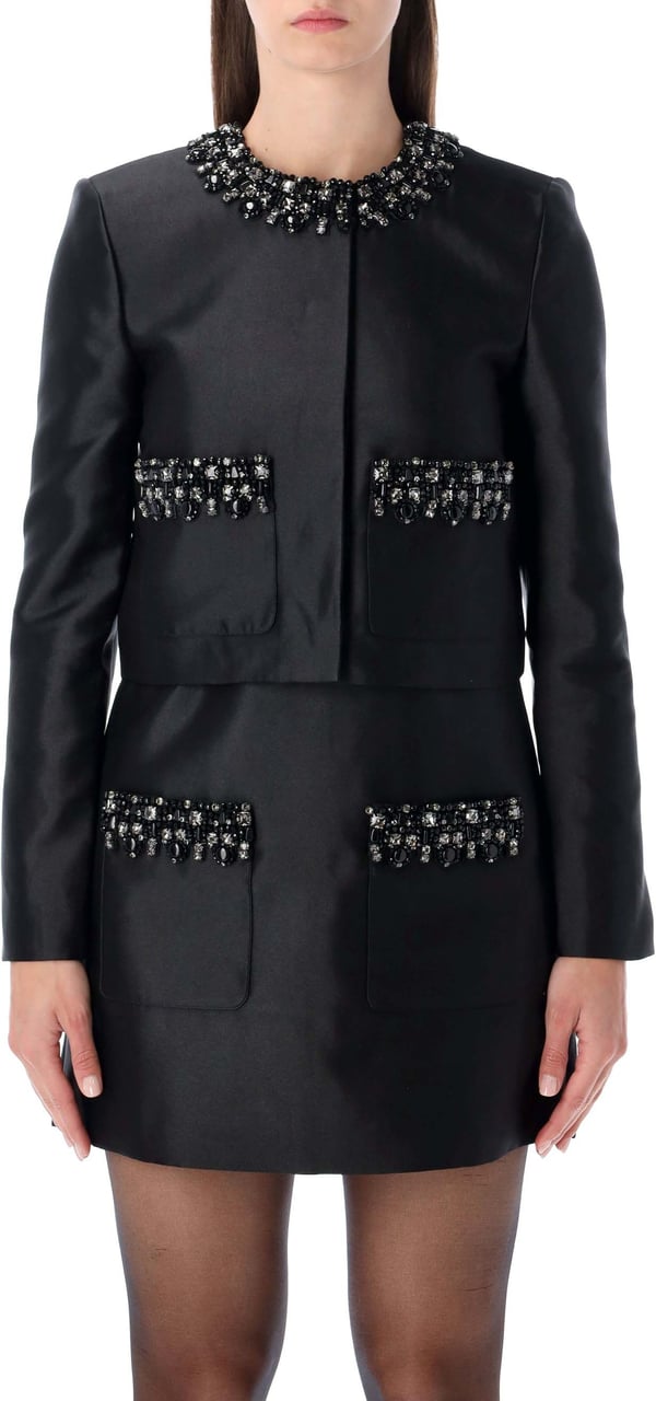Self-Portrait Cropped Jacket Embellished Nero Zwart