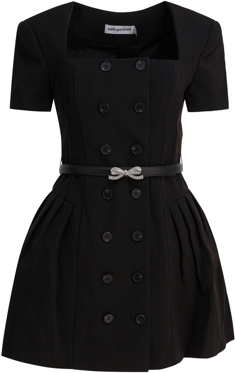 Self-Portrait Self-Portrait black crepe short sleeve mini dress Zwart