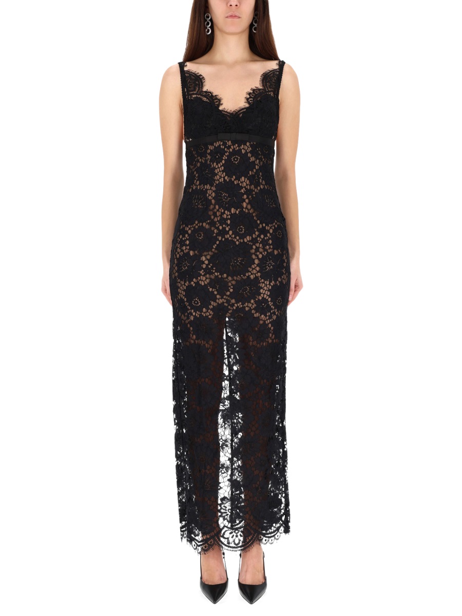 Self-Portrait Black Intricate Lace Maxi Dress Zwart