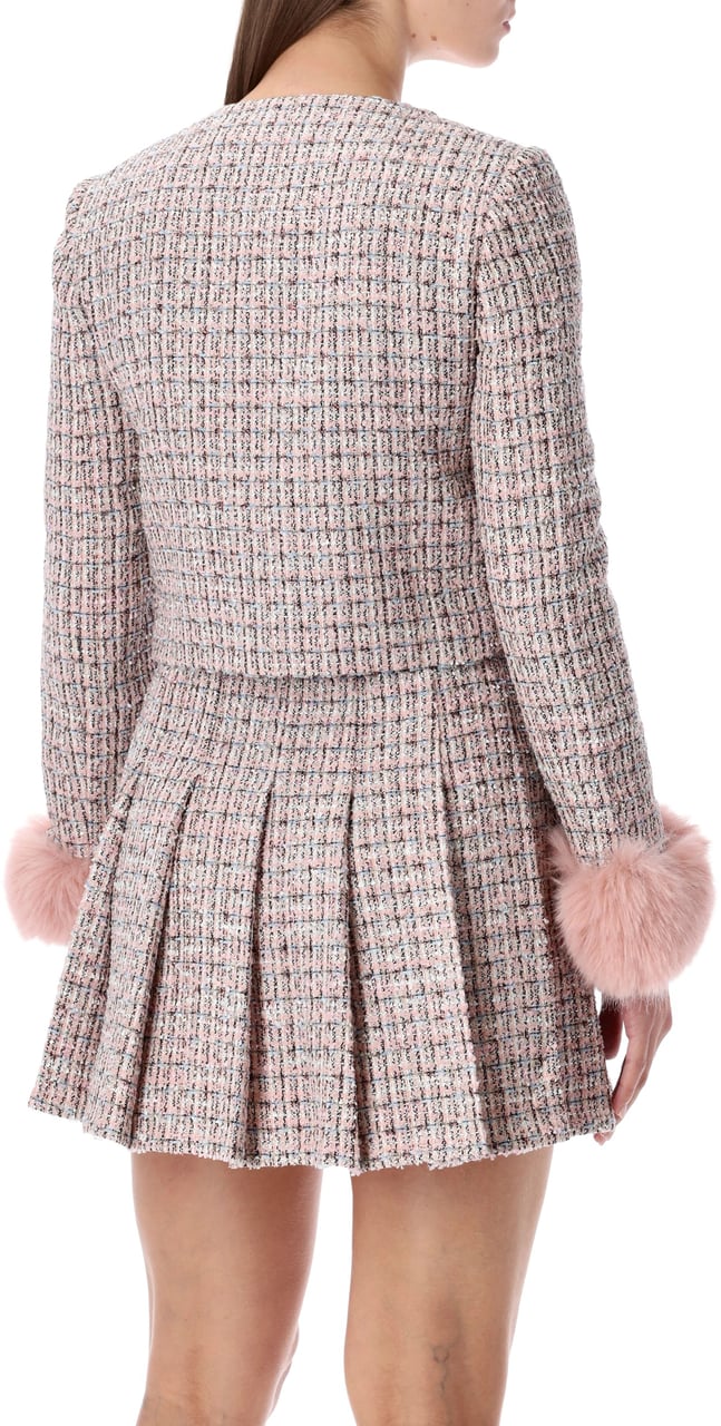 Self-Portrait Self-Portrait bouclé jacket with faux fur cuffs Roze