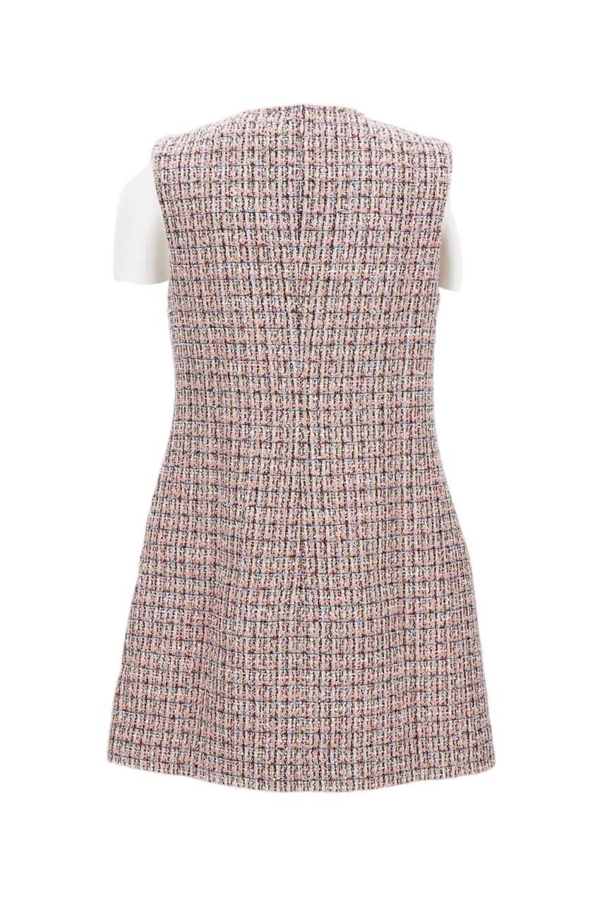 Self-Portrait Midi Crewneck Dress With Zip Closure And Boucle Motif Roze