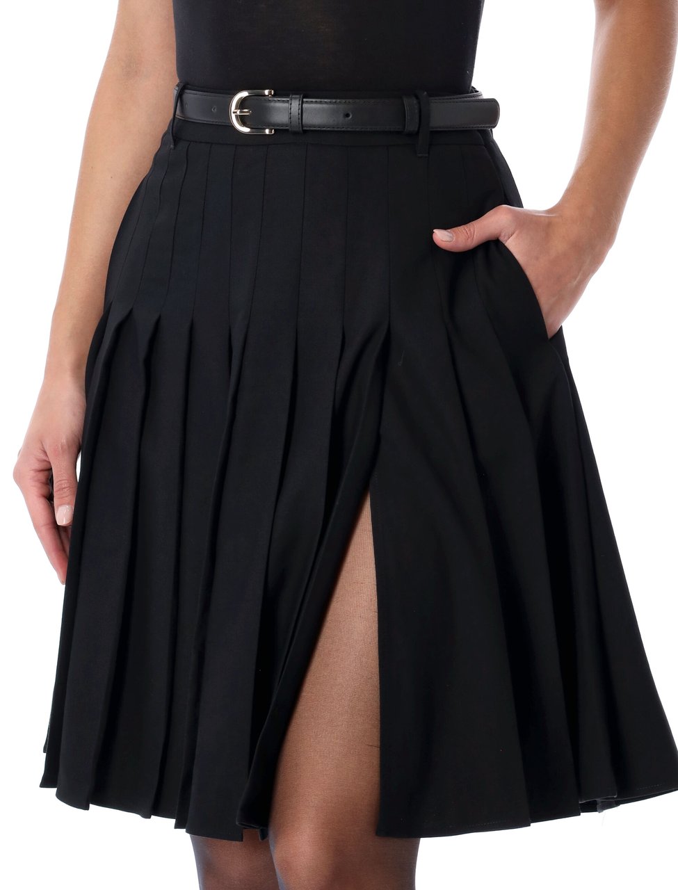 Self-Portrait Pleated Midi Skirt Nero Zwart
