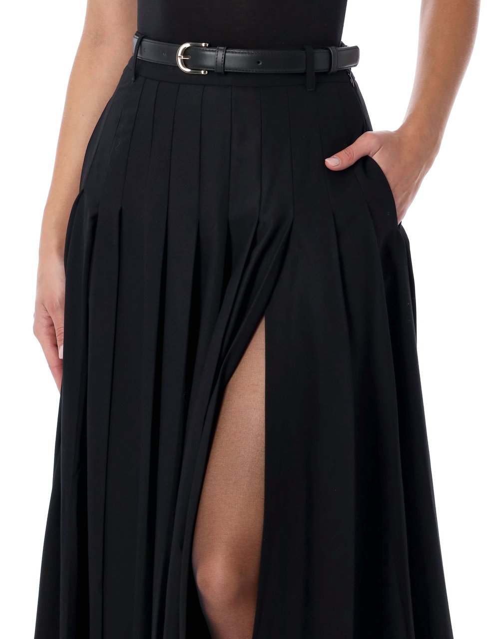 Self-Portrait Pleated Maxy Skirt Nero Zwart