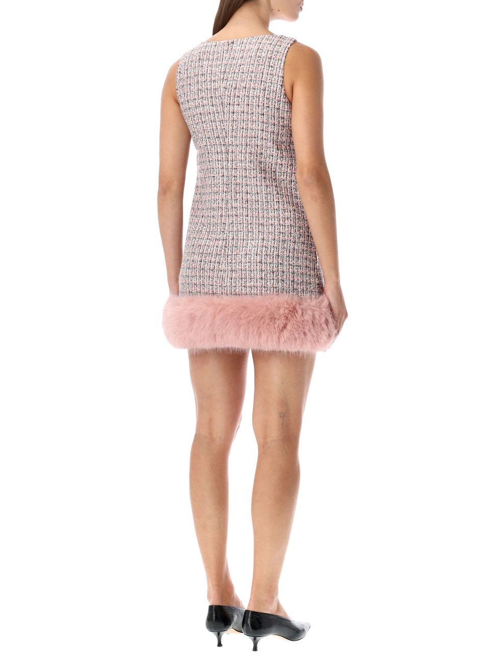 Self-Portrait Mini Dress Boucle Eco Fur Trim Rosa Roze