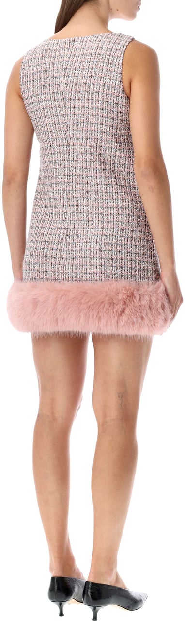 Self-Portrait Mini Dress Boucle Eco Fur Trim Rosa Roze