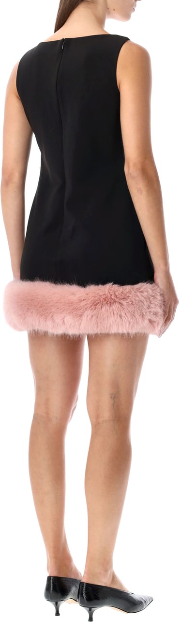 Self-Portrait Min Dress Eco Fur Trim Nero Zwart