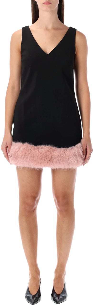 Self-Portrait Min Dress Eco Fur Trim Nero Zwart