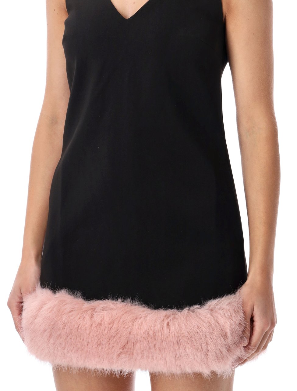 Self-Portrait Min Dress Eco Fur Trim Nero Zwart