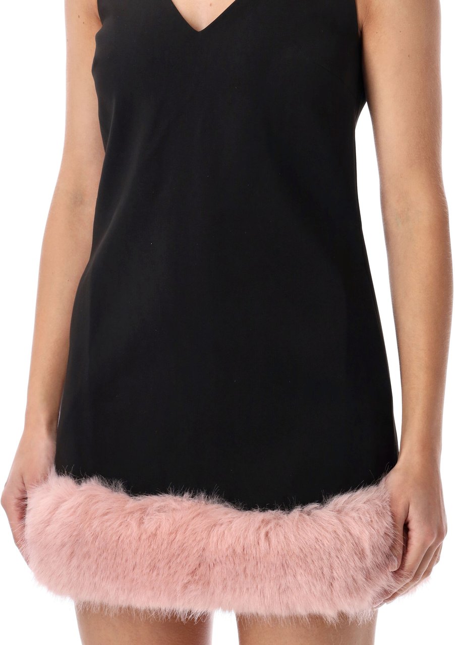 Self-Portrait Min Dress Eco Fur Trim Nero Zwart
