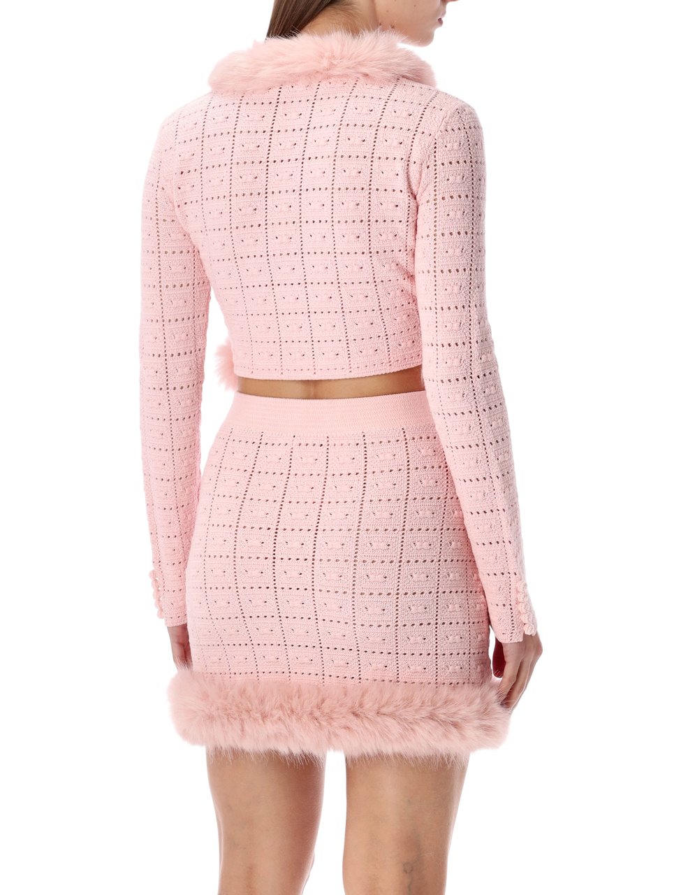 Self-Portrait Cardigan Eco Fur Trim Rosa Roze