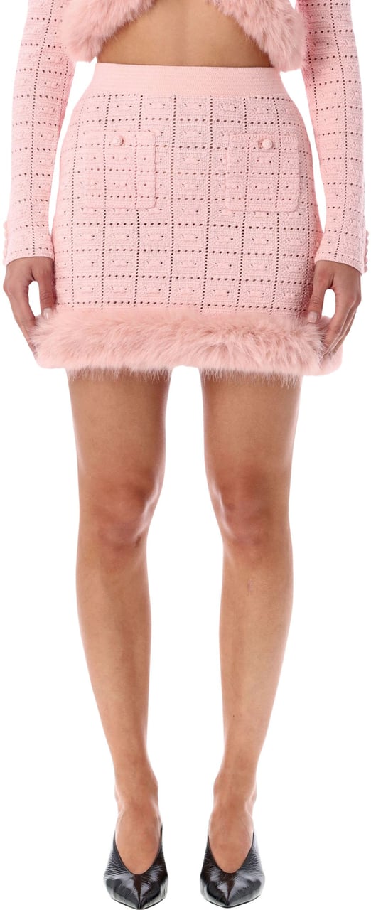 Self-Portrait Self-Portrait pink knit mini skirt with faux fur hem Roze