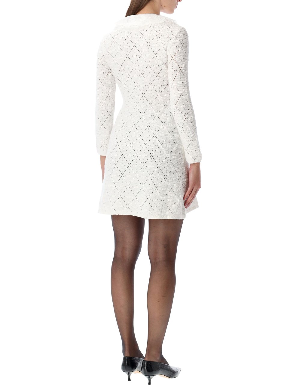 Self-Portrait Self-Portrait white lace knit mini dress with removable bow Wit