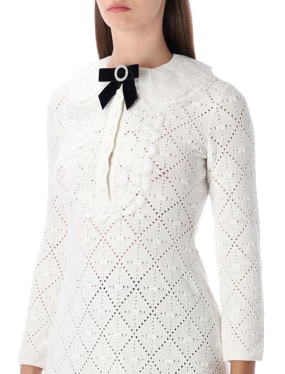 Self-Portrait Mini Dress Crochet Bianco Wit