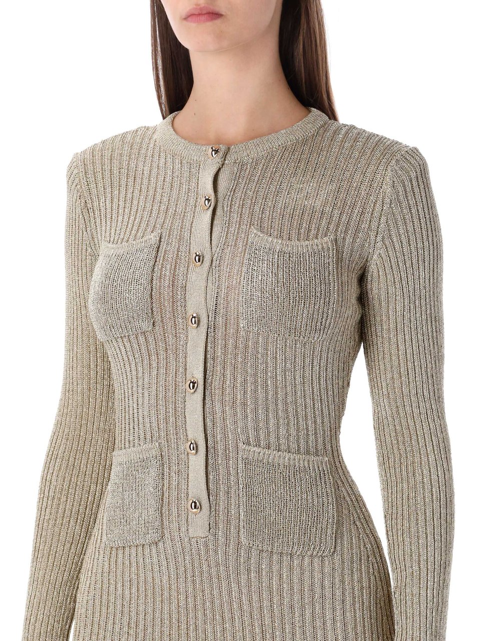 Self-Portrait Mini Dress Knit Lurex Oro Goud
