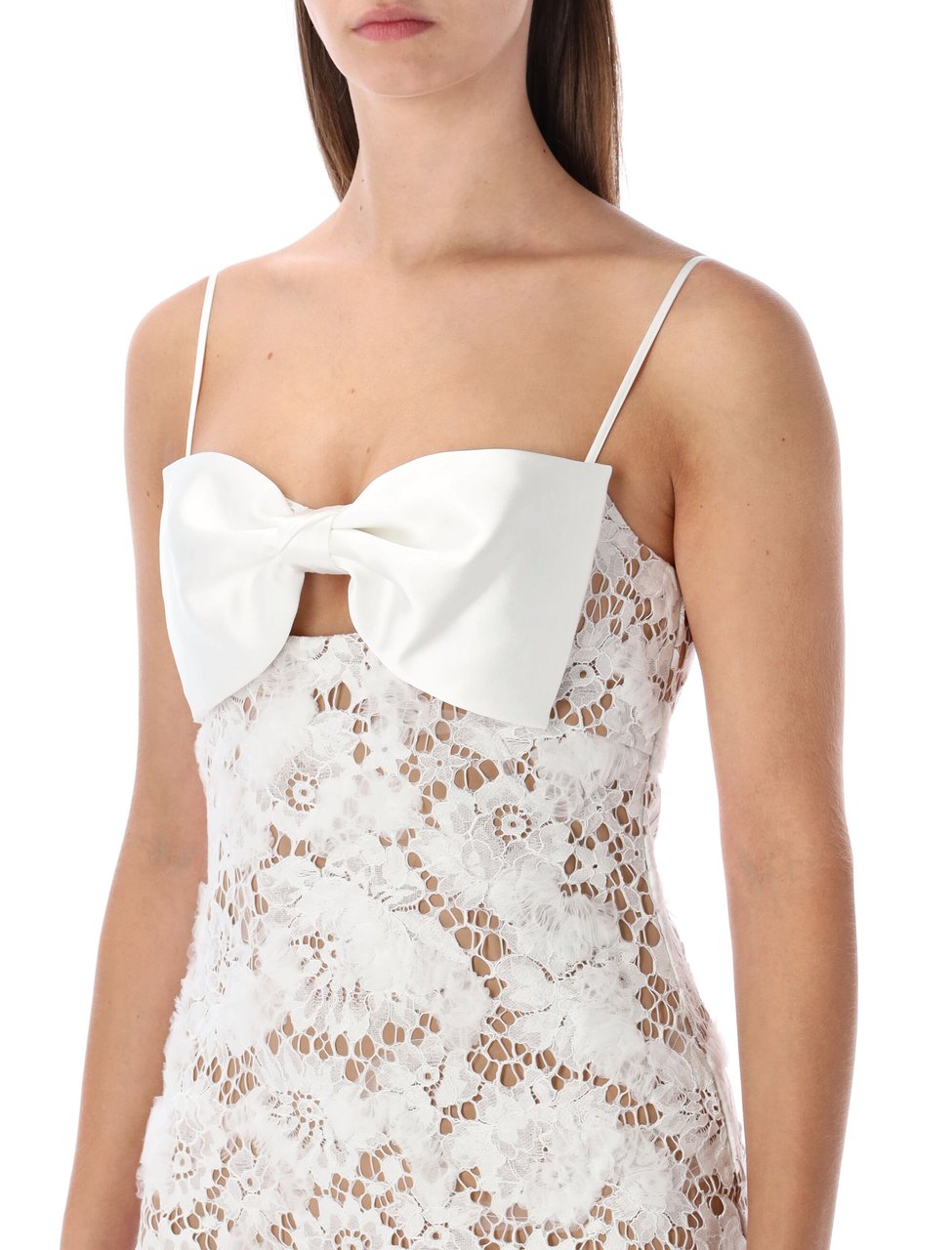 Self-Portrait Lace Bow Mini Dress Bianco Wit