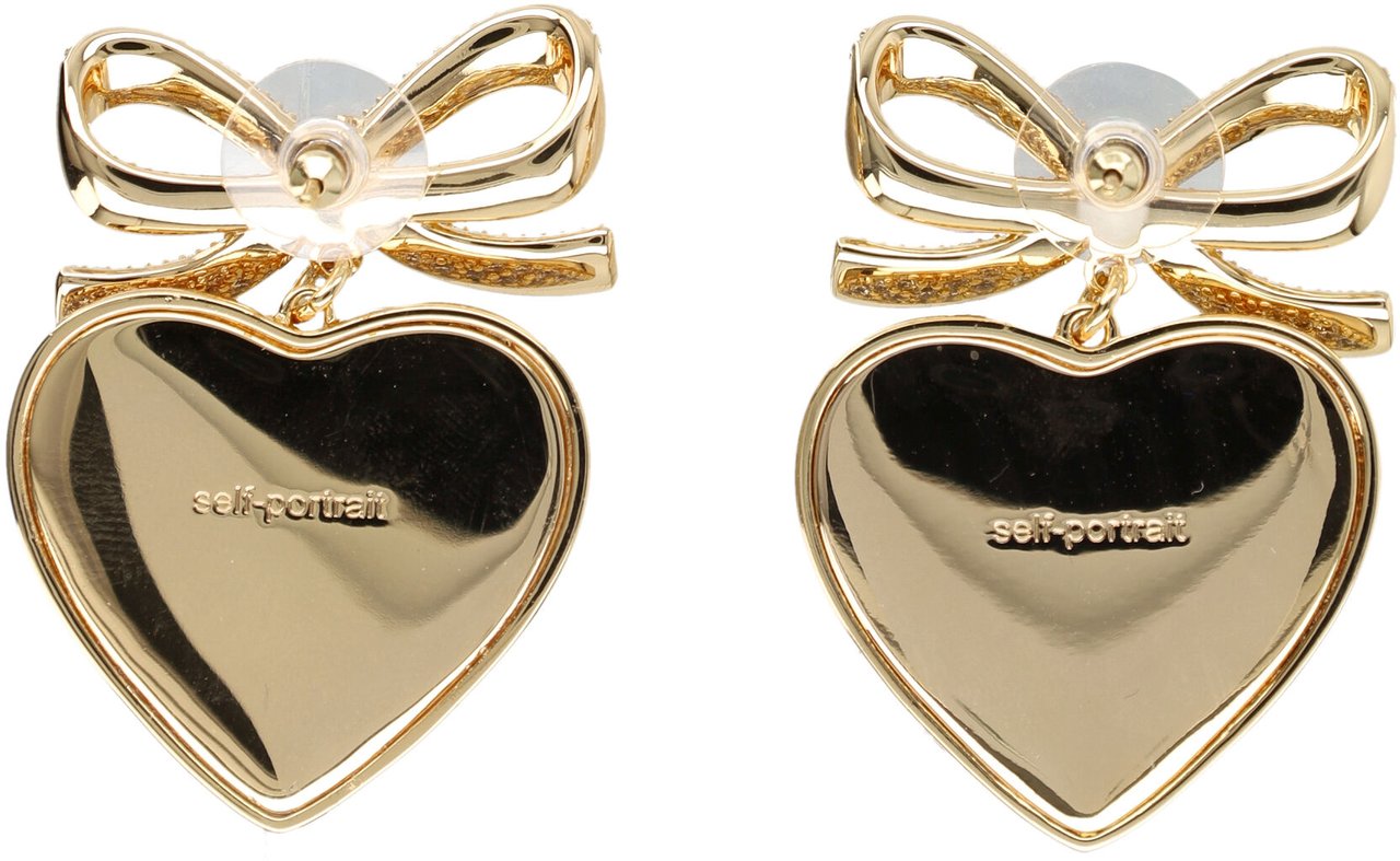 Self-Portrait Bow Crystal Jeart Earring Oro Goud