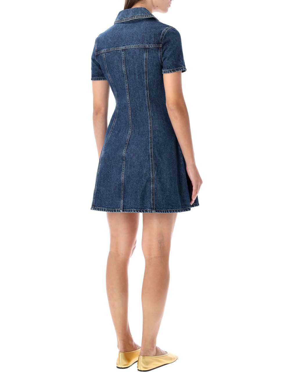 Self-Portrait Self-Portrait Blue Denim Mini Dress with Gold Buttons Blauw