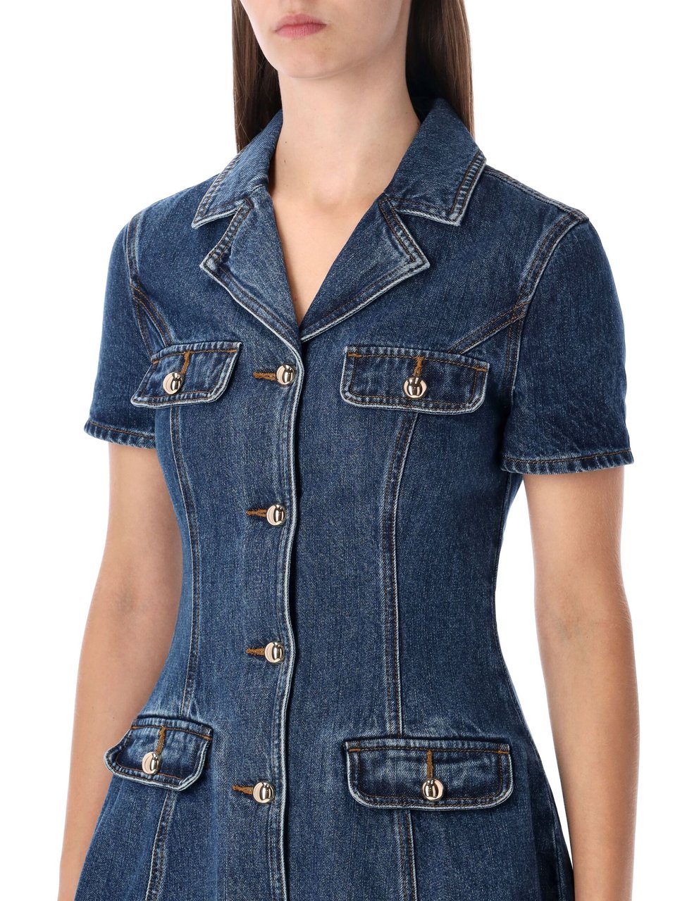 Self-Portrait Belted Denim Mini Dress Blue Blauw