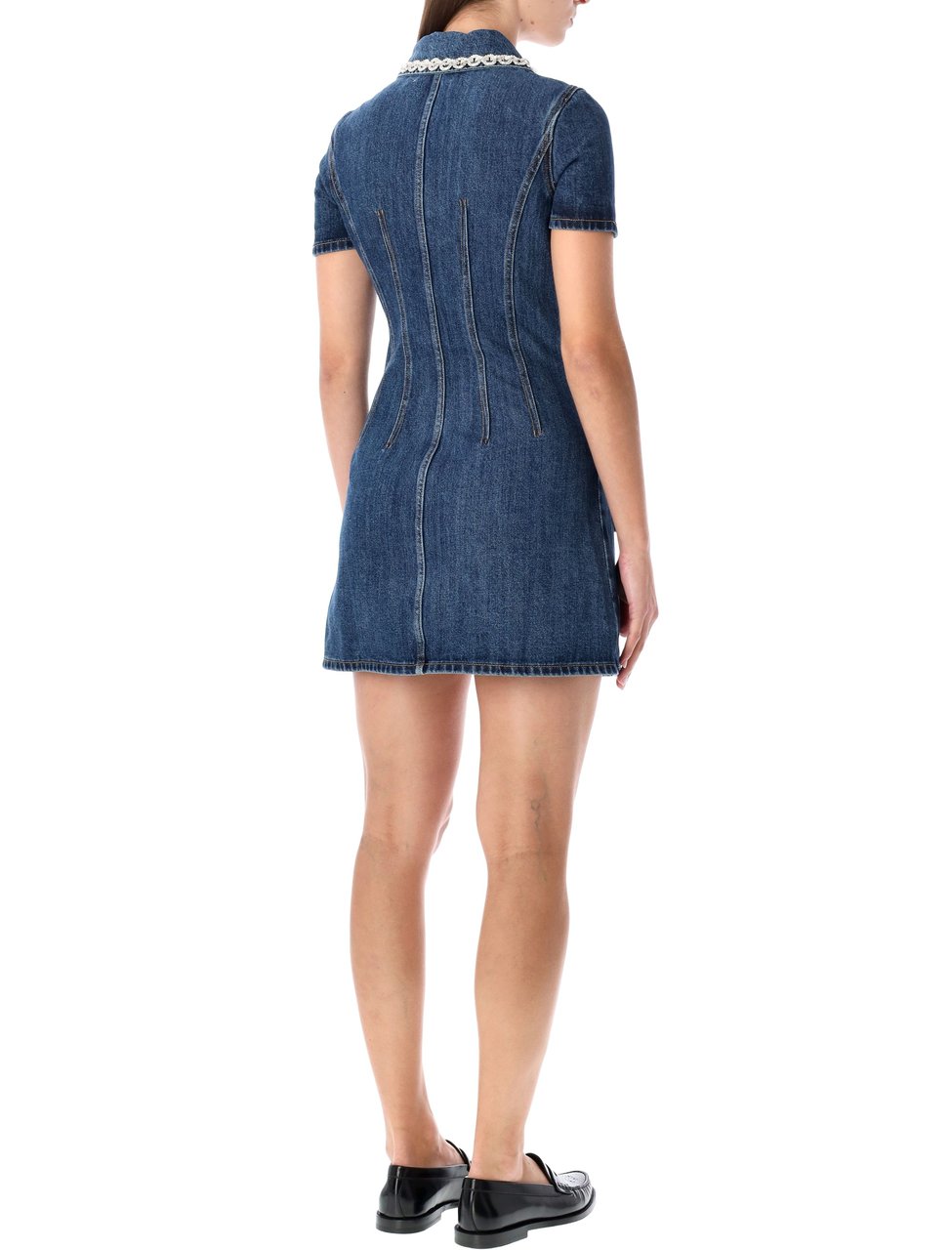 Self-Portrait Self-Portrait denim mini dress with crystal-embellished collar Blauw