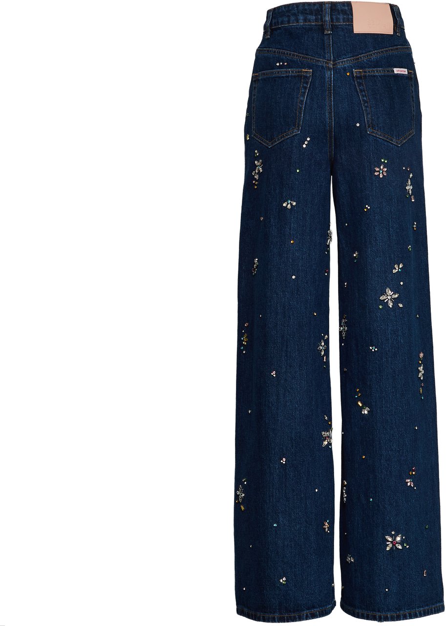 Self-Portrait Jeans Blue Embellished Wide Leg Blauw