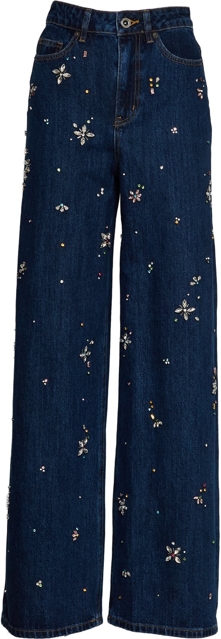 Self-Portrait Jeans Blue Embellished Wide Leg Blauw