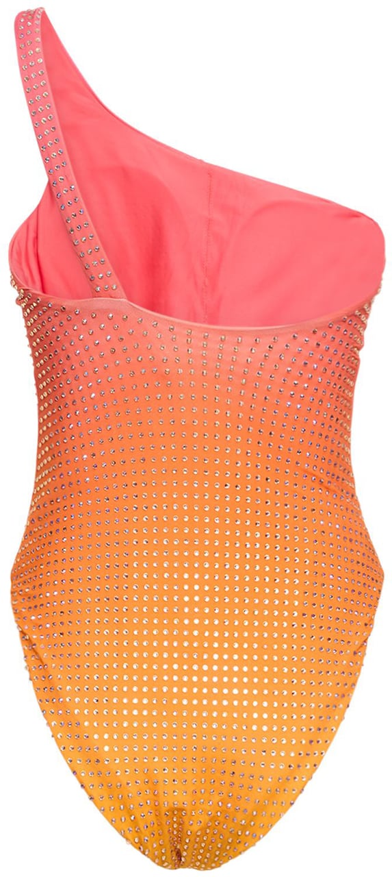 Self-Portrait One-shoulder swimsuit with rhinestones Roze