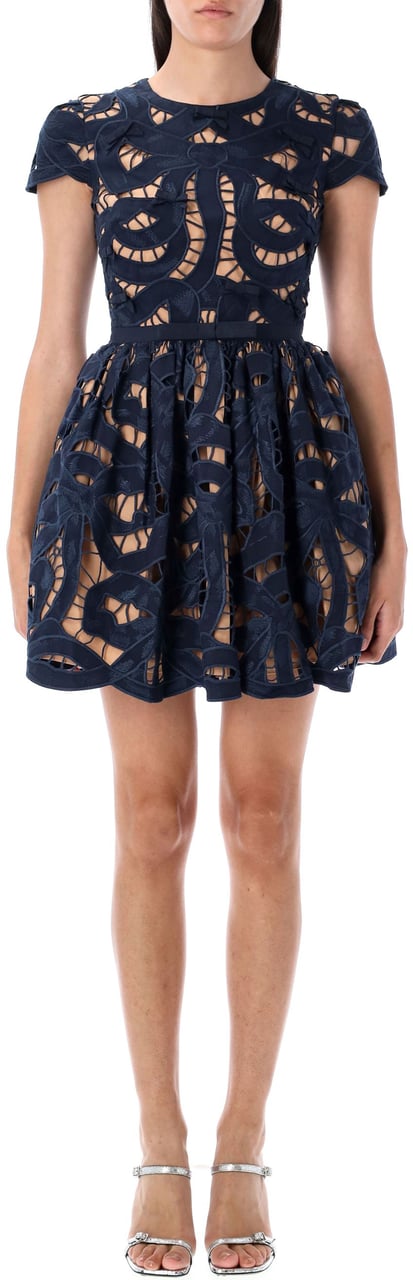 Self-Portrait Bow embroidered mini dress Blauw