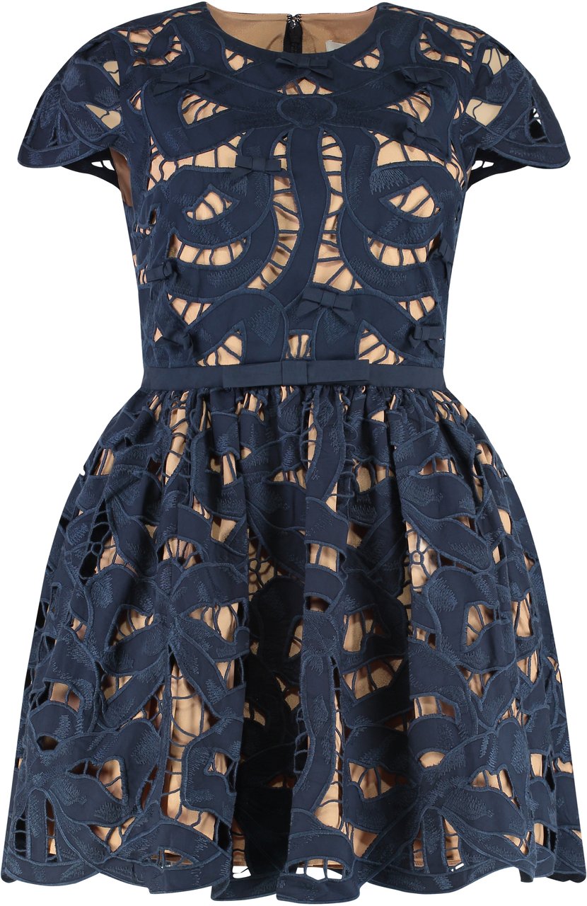 Self-Portrait Embroidered mini dress Blauw