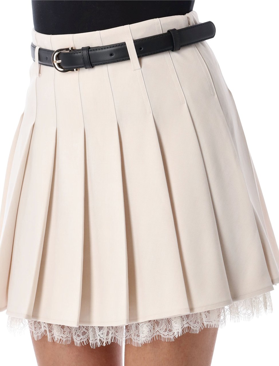 Self-Portrait Twill pleated mini skirt Beige