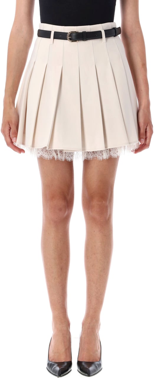 Self-Portrait Twill pleated mini skirt Beige