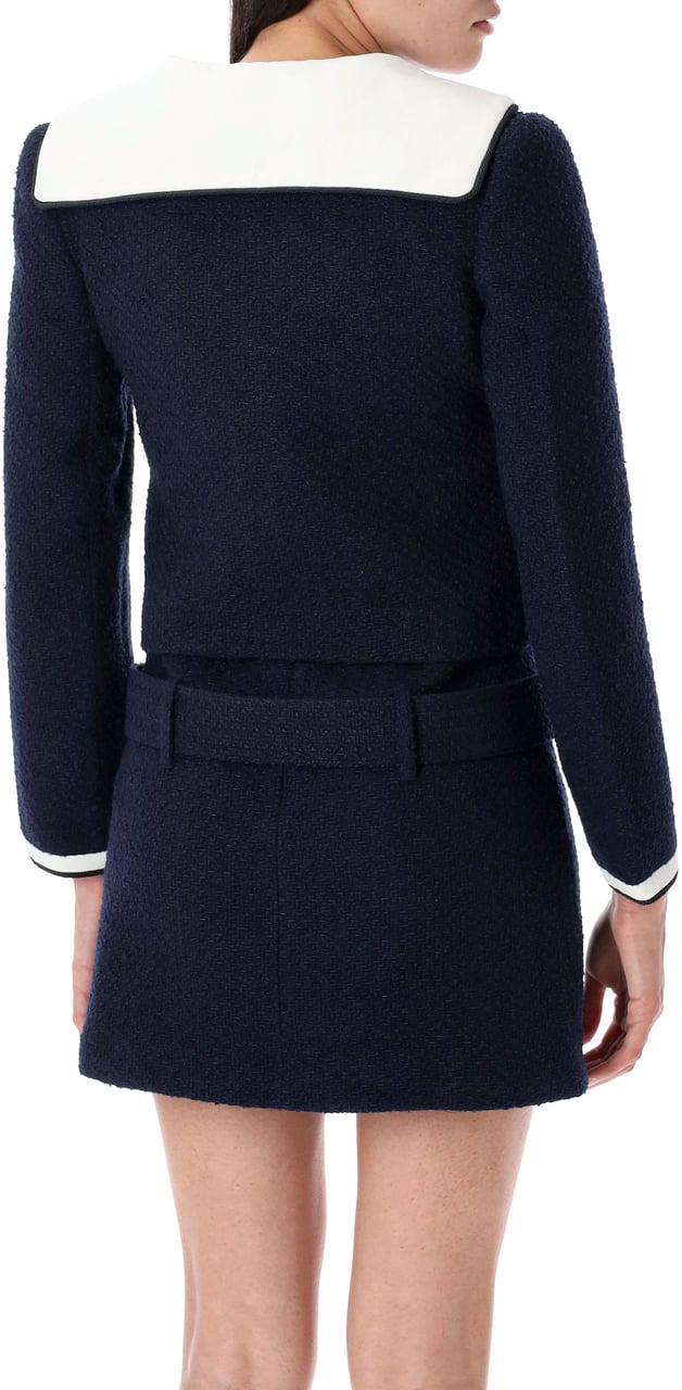 Self-Portrait Boucle contrast collar jacket Blauw
