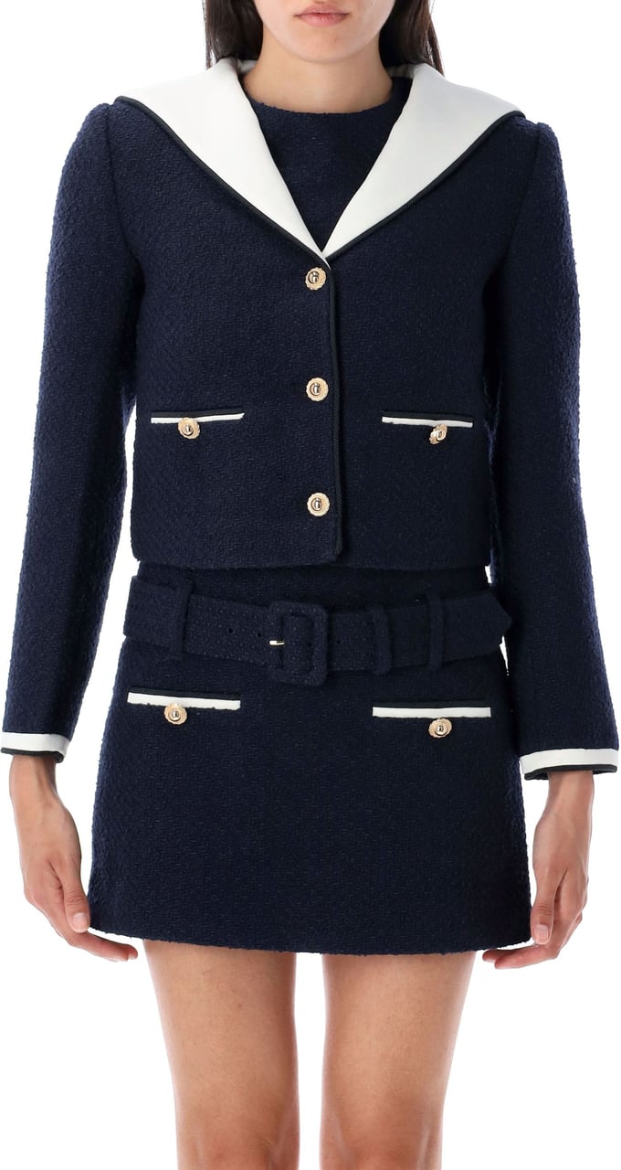 Self-Portrait Marinier Cropped Jacket Blue Blauw