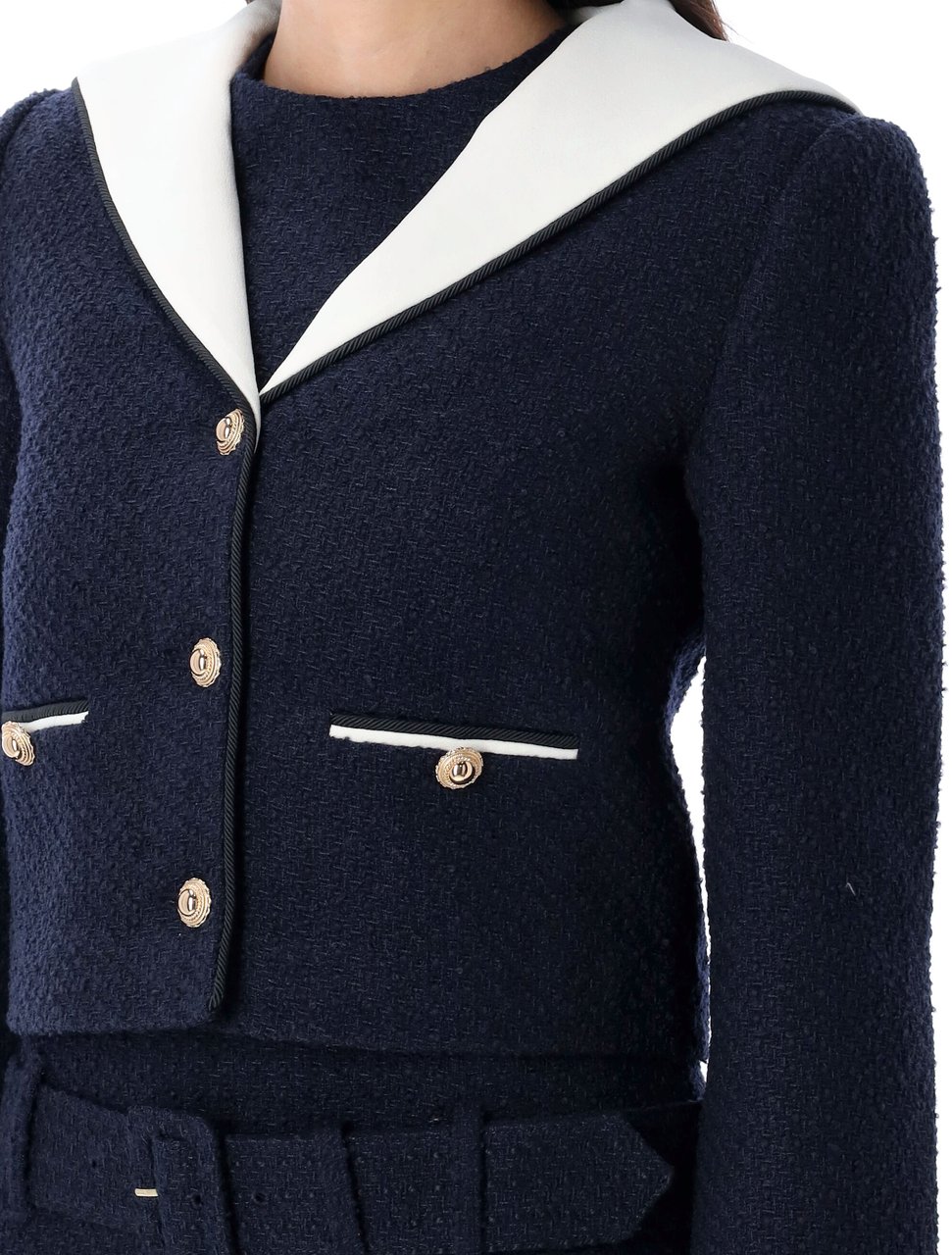 Self-Portrait Marinier Cropped Jacket Blue Blauw