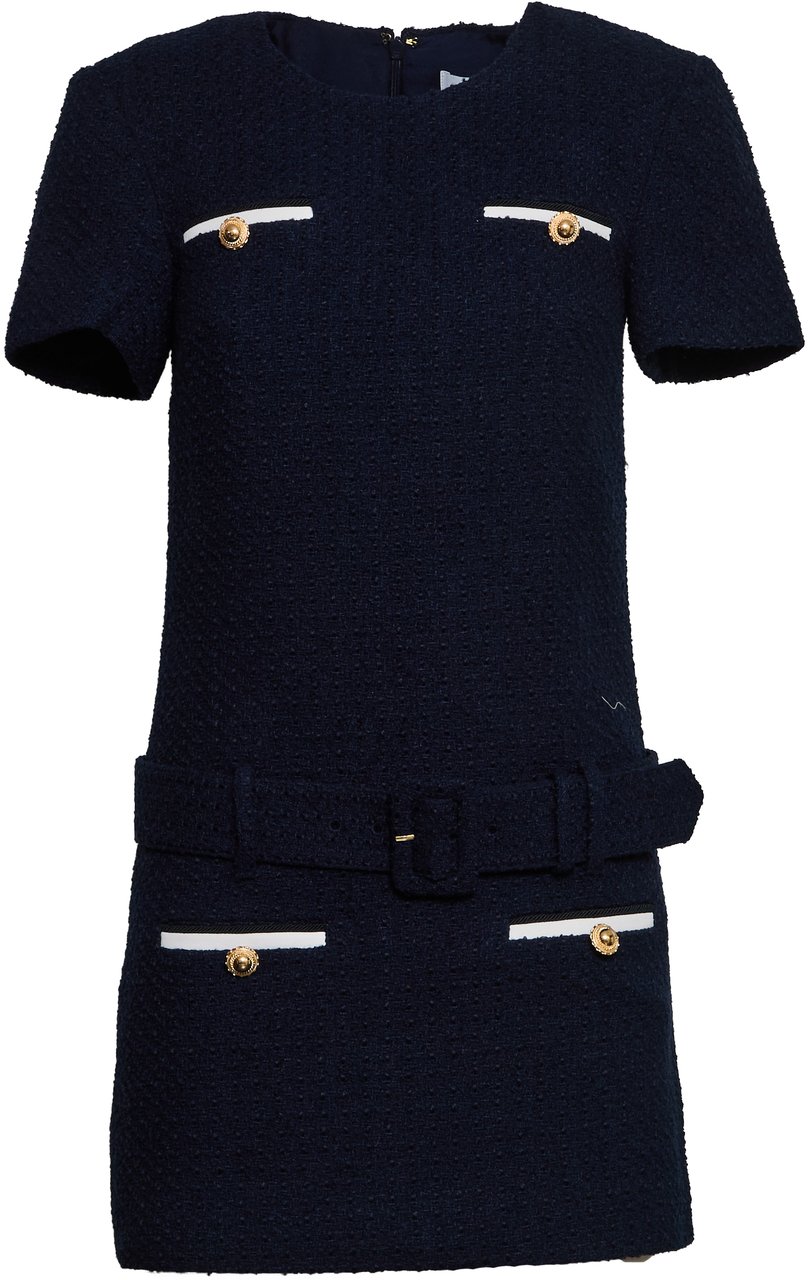 Self-Portrait Navy Boucle Mini Dress Blauw