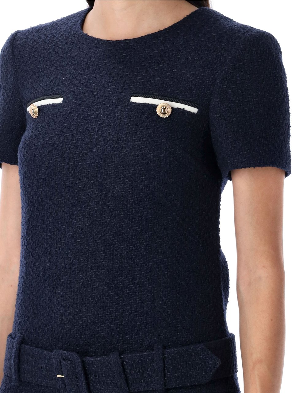 Self-Portrait Boucle Mini Dress Blue Blauw
