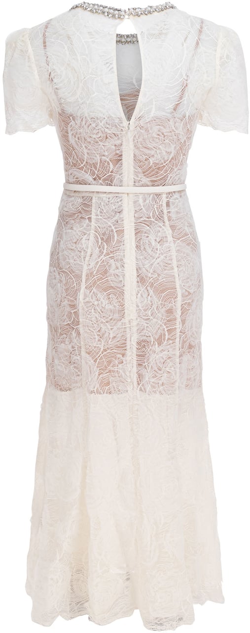 Self-Portrait Lace and tulle midi dress Beige