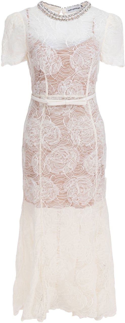 Self-Portrait Lace and tulle midi dress Beige