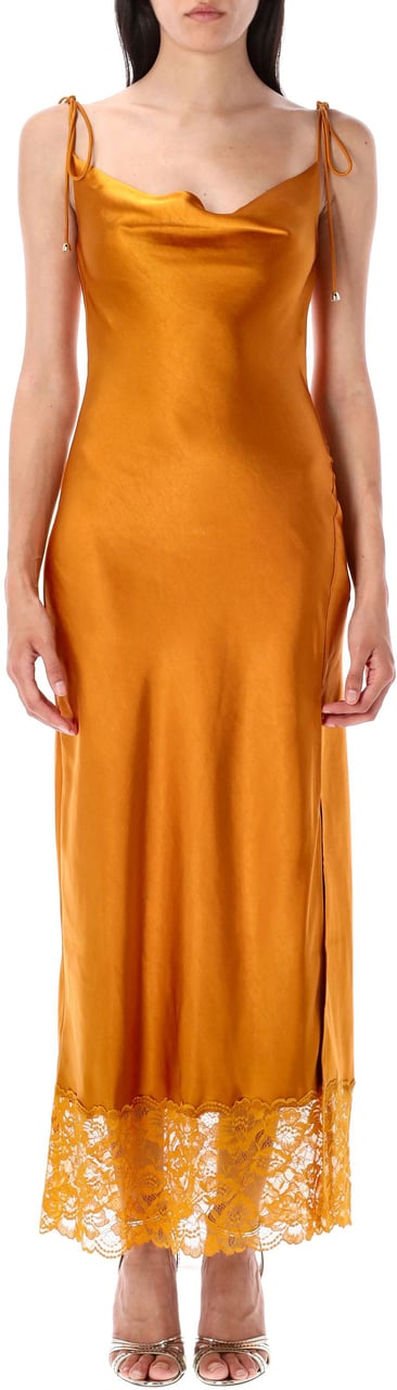 Self-Portrait Satin Midi Dress Arancio Oranje